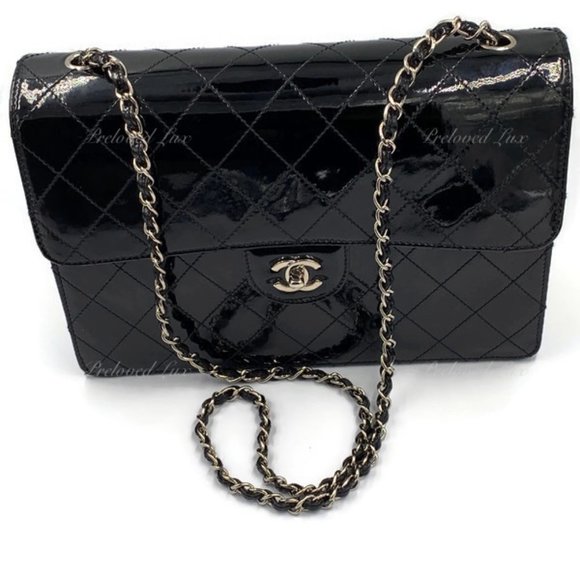 Authentic CHANEL Patent Black Jumbo Flap Crossbody - Picture 3 of 17